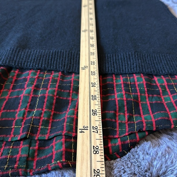 Loft Black red green gold Plaid Layered Mixed Media Cable Sweater keyhole size L - Picture 11 of 12